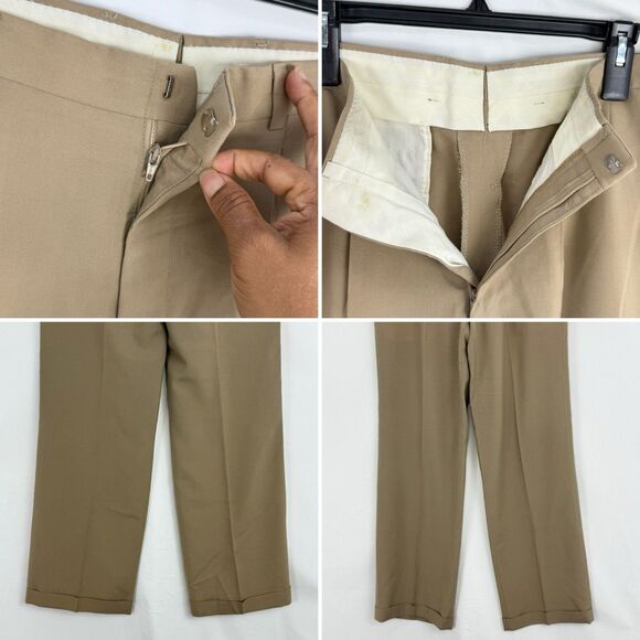 Vintage Dress Pants Pleated Front Cuffed Hems Mens 32 x 31 Beige - Picture 10 of 16